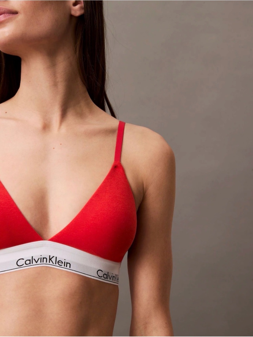 Calvin Klein Red Triangle Wireless Bralette with Logo Band